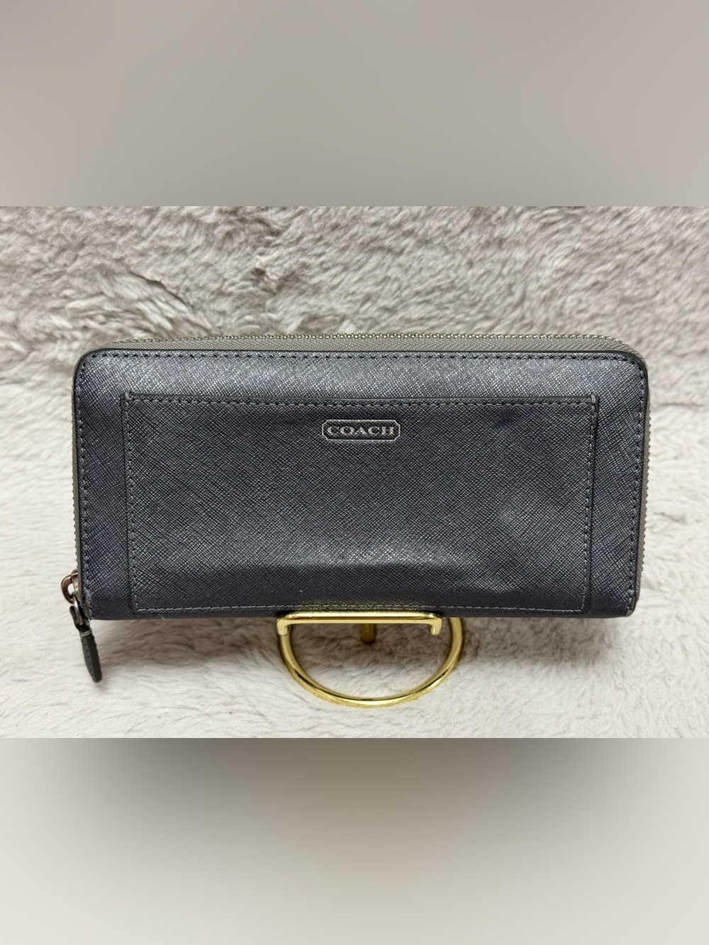 Coach Silver Gray Leather Long Wallet